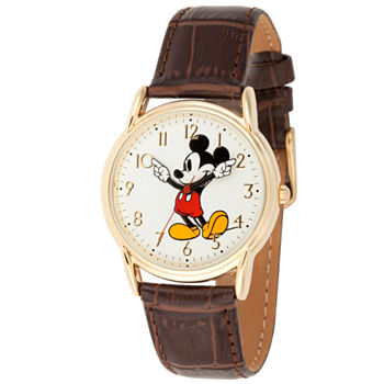 Disney Mickey Mouse Mens Brown Leather Strap Watch Wds000406