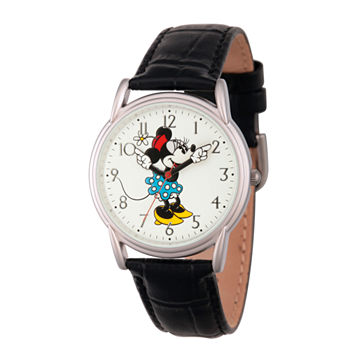 Disney Minnie Mouse Womens Black Leather Strap Watch Wds000408