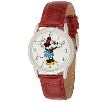 Disney Minnie Mouse Womens Red Leather Strap Watch Wds000409