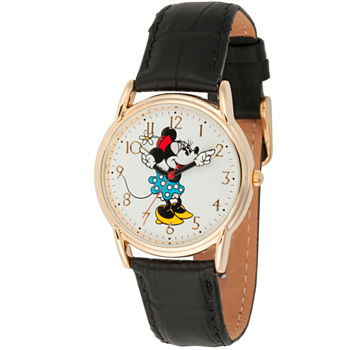 Disney Minnie Mouse Womens Black Leather Strap Watch Wds000410