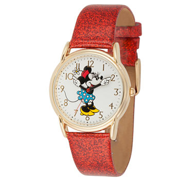 Disney Minnie Mouse Womens Red Leather Strap Watch Wds000412