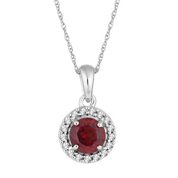 Womens 1/10 CT. T.W. Genuine Red Garnet 10K White Gold Pendant Necklace