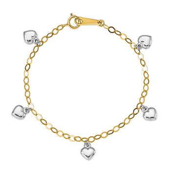 14K Two Tone Gold Heart Charm Bracelet
