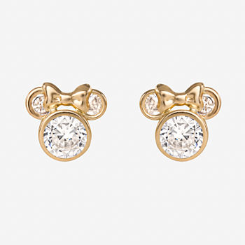 Disney Collection White Cubic Zirconia 14K Gold 8.7mm Minnie Mouse Stud Earrings