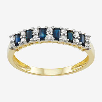 Womens Genuine Blue Sapphire & 1/4 CT. T.W. Genuine White Diamond 10K Gold Cocktail Ring