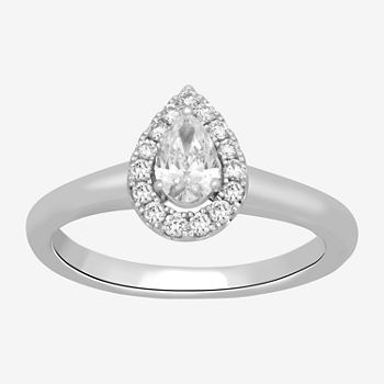 Modern Bride Signature Womens 1/2 CT. T.W. Lab Grown White Diamond 10K White Gold Pear Halo Engagement Ring