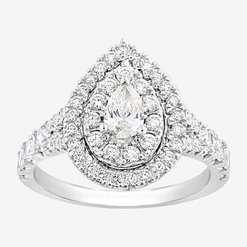 Signature By Modern Bride Womens 1 1/4 CT. T.W. Lab Grown White Diamond 10K White Gold Pear Side Stone Halo Engagement Ring