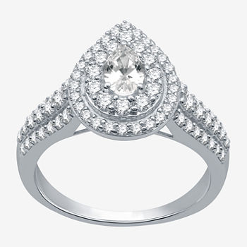 Modern Bride Signature Womens 1 1/4 CT. T.W. Genuine White Diamond 14K White Gold Pear Halo Engagement Ring