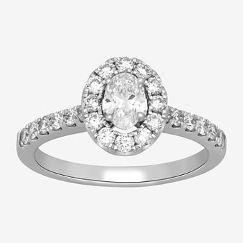 Modern Bride Signature Womens 1 CT. T.W. Lab Grown White Diamond 10K White Gold Oval Halo Engagement Ring