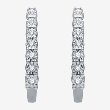 Limited Time Special! 1/10 CT. T.W. Genuine Diamond Sterling Silver 19.9mm Hoop Earrings