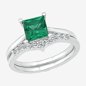 Modern Bride Gemstone Womens Lab Created Green Emerald 14K White Gold Bridal Set