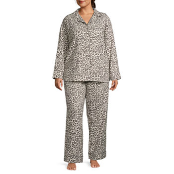 Liz Claiborne Womens Plus Long Sleeve 2-pc. Flannel Pant Pajama Set