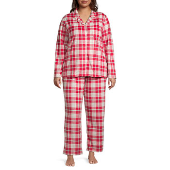 Adonna Fleece Womens Plus Long Sleeve 2-pc. Pant Pajama Set
