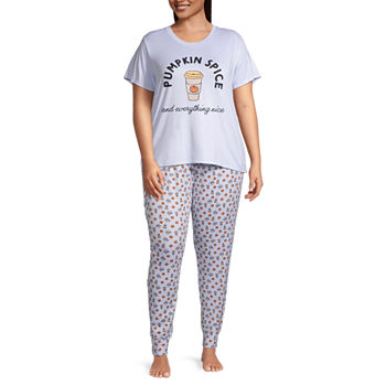 Jaclyn Halloween Womens Plus Crew Neck Short Sleeve 2-pc. Pant Pajama Set