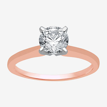 Classic Collection Womens 1 CT. T.W. Genuine White Diamond 10K Rose Gold Round Solitaire Engagement Ring