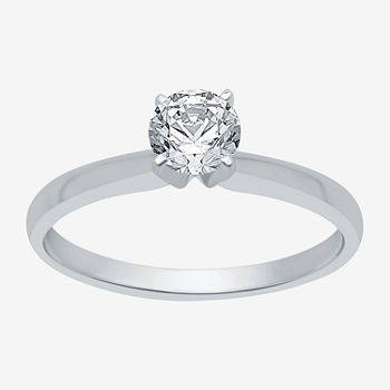 Ever Star Womens 1/2 CT. T.W. Lab Grown White Diamond 10K White Gold Round Solitaire Engagement Ring