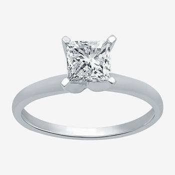 Womens 1 CT. T.W. Lab Grown White Diamond 14K White Gold Solitaire Engagement Ring