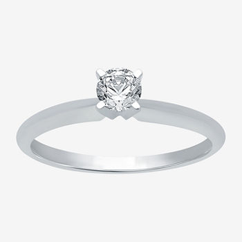 Classic Collection Womens 1/4 CT. T.W. Genuine White Diamond 10K White Gold Round Solitaire Engagement Ring