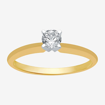 Classic Collection Womens 1/4 CT. T.W. Genuine White Diamond 10K Gold Round Solitaire Engagement Ring