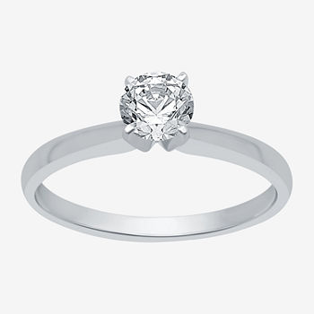 Classic Collection Womens 1/2 CT. T.W. Genuine White Diamond 10K White Gold Round Solitaire Engagement Ring