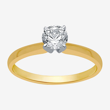 Classic Collection Womens 1/2 CT. T.W. Genuine White Diamond 10K Gold Round Solitaire Engagement Ring