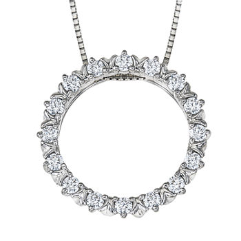 Womens 1/4 CT. T.W. Genuine White Diamond 10K White Gold Circle Pendant Necklace