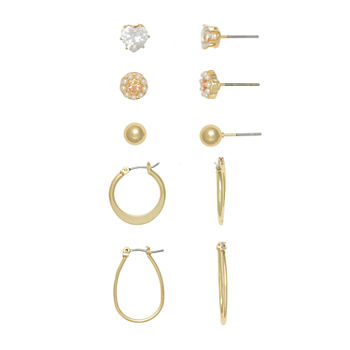 Mixit Gold Tone Hoops & Stud 5 Pair Earring Set