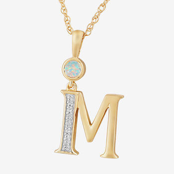 M Womens Lab Created White Opal 14K Gold Over Silver Pendant Necklace