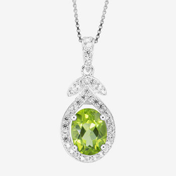 Womens Genuine Green Peridot Sterling Silver Oval Pendant Necklace