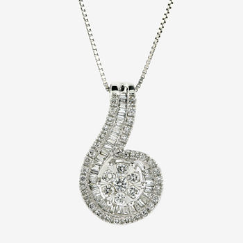 Diamond Blossom Womens 3/4 CT. T.W. Genuine White Diamond 10K White Gold Pendant Necklace