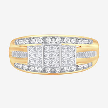 Womens 1 CT. T.W. Genuine White Diamond 10K Gold Side Stone 3-Stone Engagement Ring