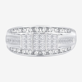 Love Lives Forever Womens 1 CT. T.W. Genuine White Diamond 10K White Gold Side Stone 3-Stone Engagement Ring