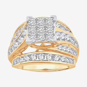 Womens 3 CT. T.W. Genuine Diamond 10K Gold Side Stone Engagement Ring