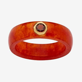 Womens 6MM Red Jade Band and Genuine Red Garnet Set in 10K Gold