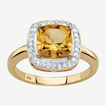 Womens Diamond Accent Genuine Yellow Citrine 14K Gold Over Silver Cocktail Ring