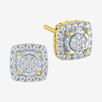 1/3 CT. T.W. Genuine White Diamond 10K Gold Square Stud Earrings