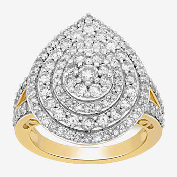 Diamond Blossom Womens 2 CT. T.W. Genuine White Diamond 10K Gold Pear Cocktail Ring