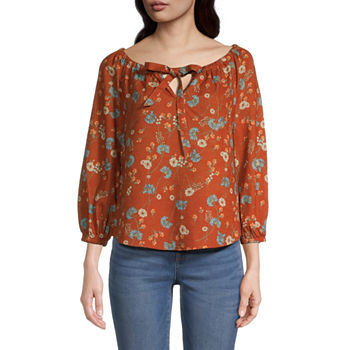 a.n.a Womens Round Neck Long Sleeve Blouse