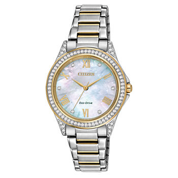 Drive from Citizen Womens Crystal Accent Two Tone Stainless Steel Bracelet Watch Em0234-59d