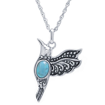 Hummingbird Womens Enhanced Blue Turquoise Sterling Silver Pendant Necklace