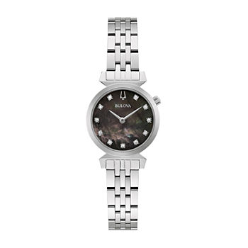 Bulova Classic Womens Diamond Accent Silver Tone Stainless Steel Bracelet Watch 96p221