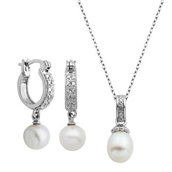 Genuine White Cultured Freshwater Pearl Sterling Silver 3-pc. Jewelry Set