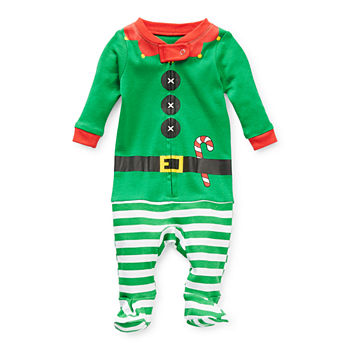 Secret Santa & Elf Family Matching Pajamas Unisex Footed Pajamas Long Sleeve Crew Neck
