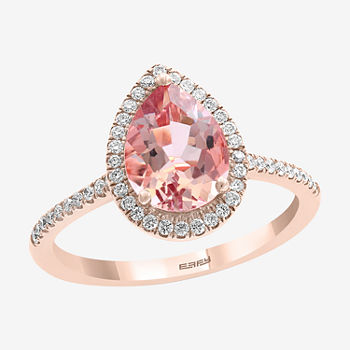 Effy Womens 1/4 CT. T.W. Diamond & Genuine Pink Morganite 14K Rose Gold Cocktail Ring