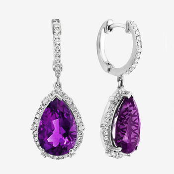 Effy 3/8 CT. T.W. Diamond & Genuine Purple Amethyst 14K White Gold Drop Earrings