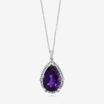 Effy Womens 1/5 CT. T.W. Diamond & Genuine Purple Amethyst 14K White Gold Pendant Necklace