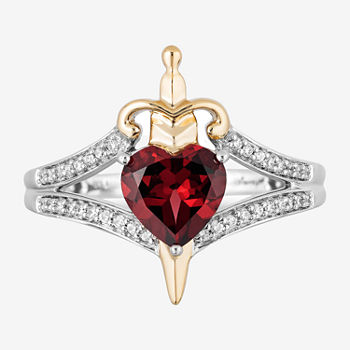 Enchanted Disney Fine Jewelry Villains Evil Queen Womens 1/10 CT. T.W. Genuine Red Garnet 10K Gold Over Silver Heart Princess Cocktail Ring