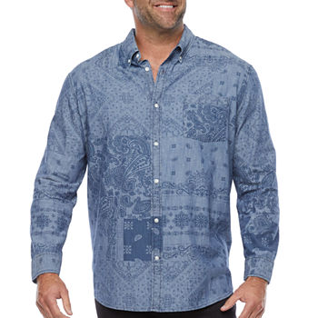 The Foundry Big & Tall Supply Co. Mens Long Sleeve Patchwork Button-Down Shirt