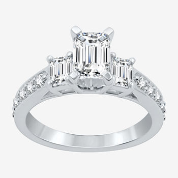 Signature By Modern Bride Womens 2 CT. T.W. Lab Grown White Diamond 10K White Gold Side Stone 3-Stone Engagement Ring