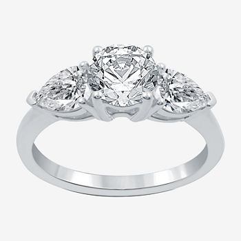 Signature By Modern Bride Womens 2 1/4 CT. T.W. Lab Grown White Diamond 14K White Gold Round 3-Stone Engagement Ring